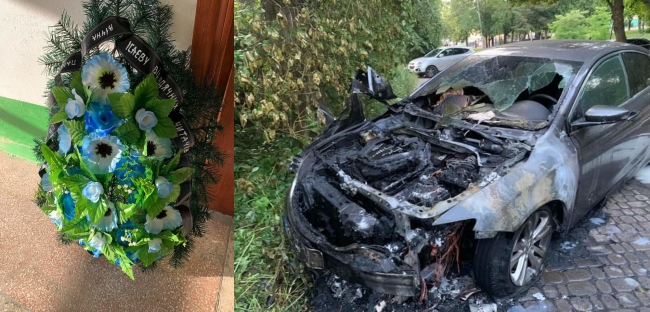 Рівненському журналісту, якому спалили авто, принесли під двері вінок