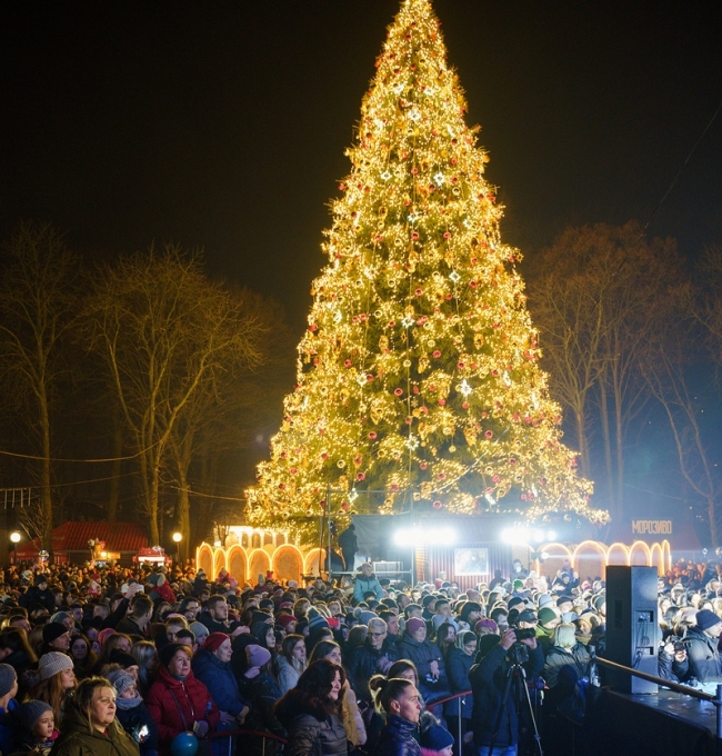 на фото новорічне дерево у Віннниці
