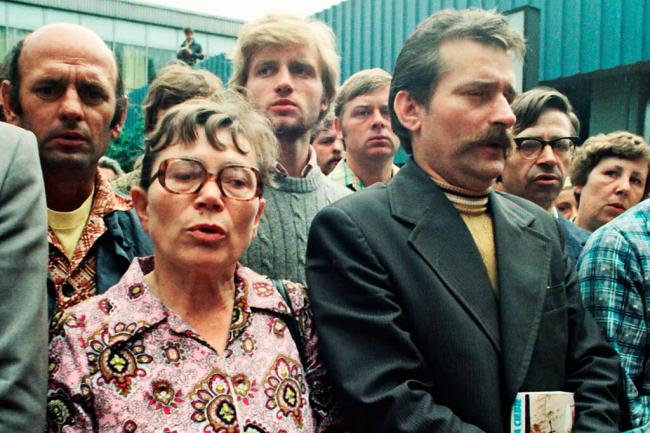 Анна Валентинович і Лєх Валенса на мітингу у Гданську. Серпень 1980 року